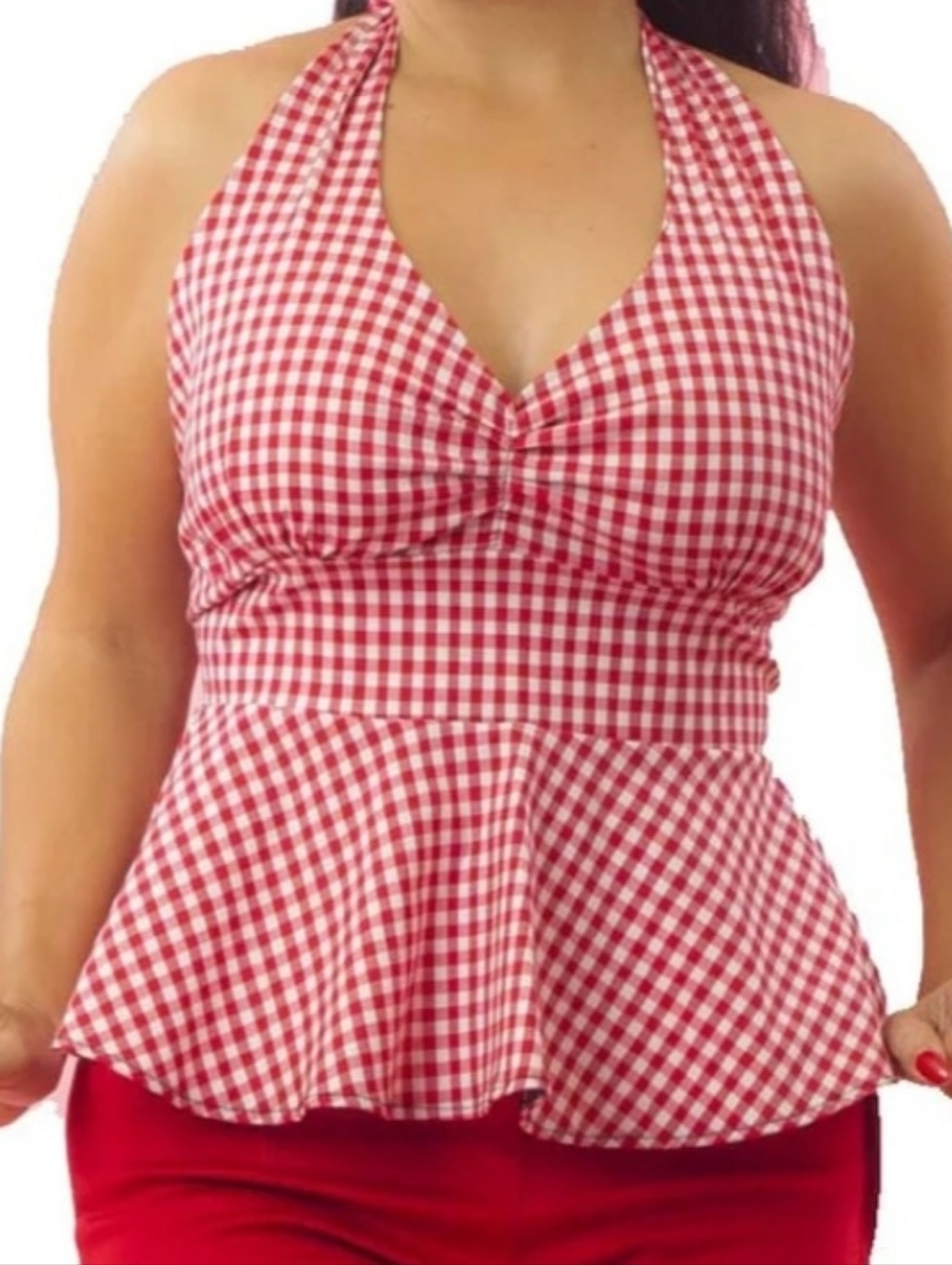 Red and White Gingham Halter Top Pinky Pinups
